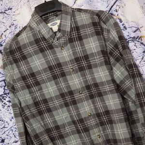 MUTED SAGE FLANNEL L Old Navy Green Brown Plaid Fall Winter Classic Neutral